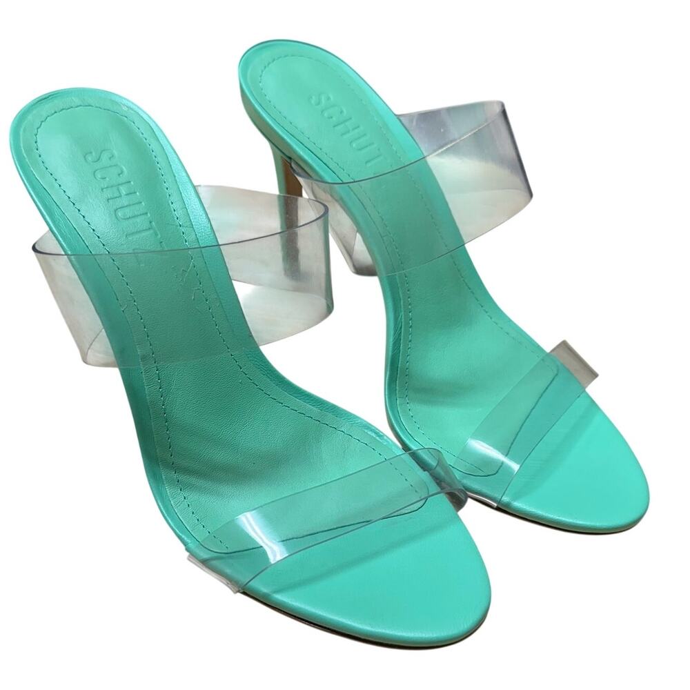 Schutz Leather Heeled Sandals Ariella Deep Mint Women's Size 5B New in Box